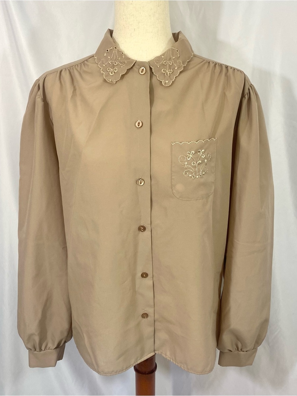 Vintage 80’s Lady Manhattan Tan Long Sleeve Blouse XL
